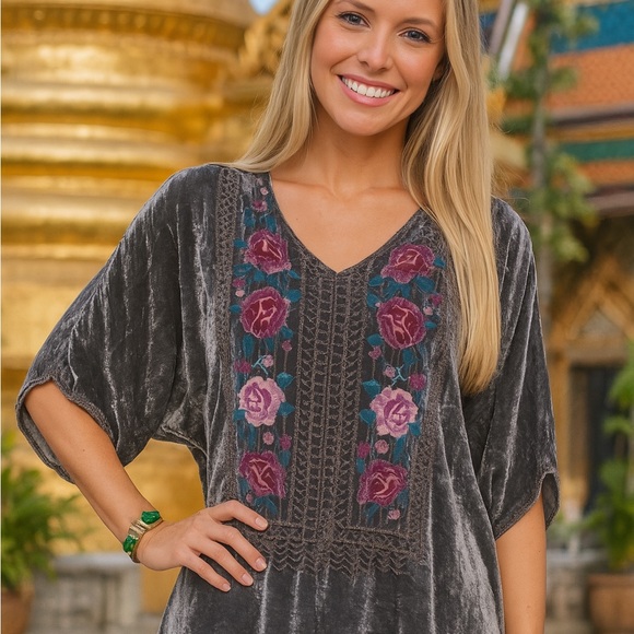 Johnny Was  Tilda Velvet V-Neck PonchoTunic “Storm Grey” NWT oversized - Picture 2 of 13